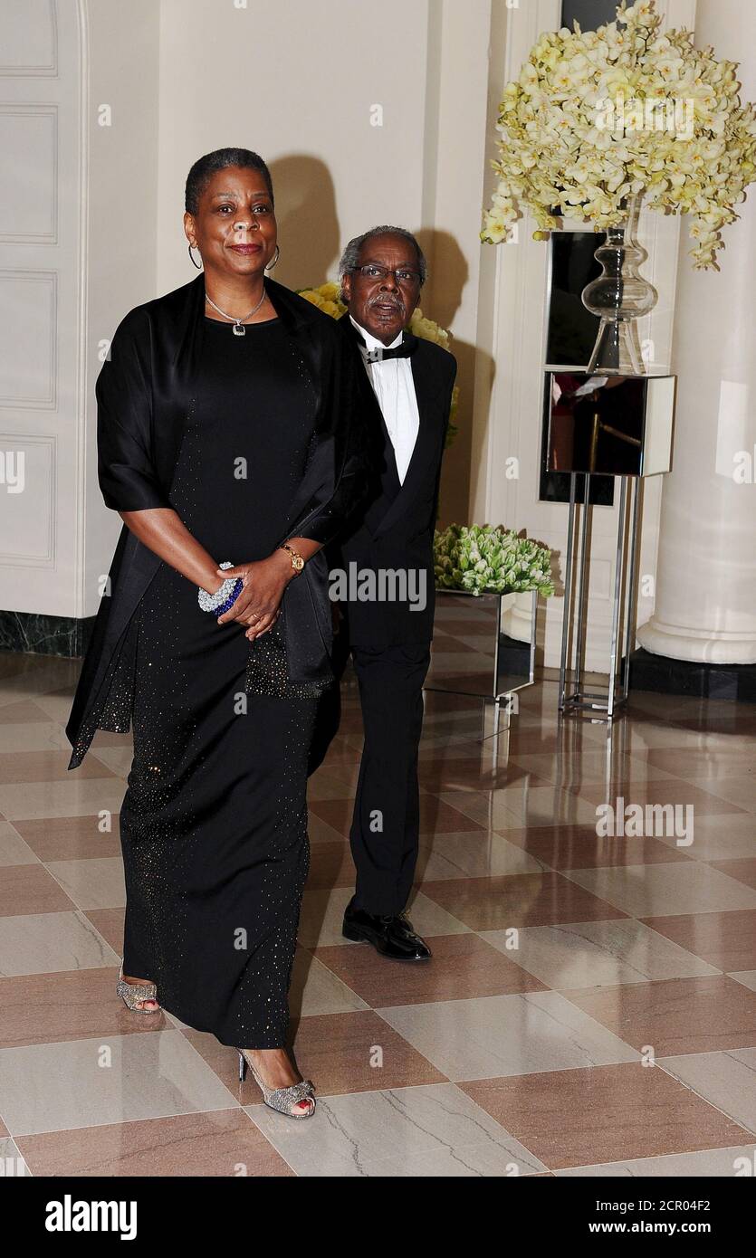 Ursula Burns, chairman & chief executive officer of Xerox Corporation  arrives with her husband Lloyd Bean for a state dinner held in honor of  Canadian Prime Minister Justin Trudeau at the White