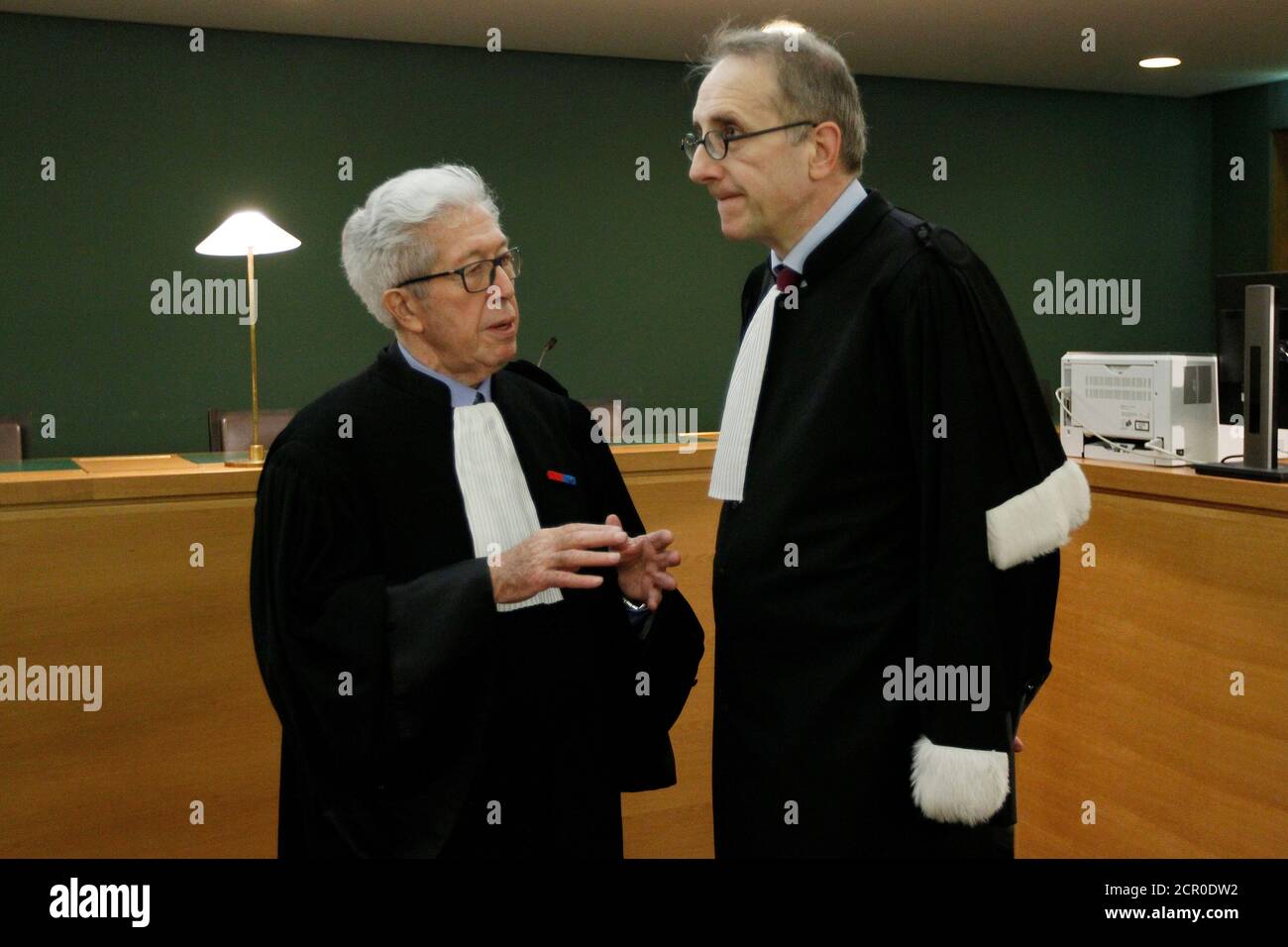 Andre Soulier and Jean-Felix Luciani, lawyers for Roman Catholic  cardinal-archbishop of Lyon, Philippe Barbarin, arrive for the referral  hearing in Barbarin's trial for non-denunciation of acts of pedophilia in  the diocese of