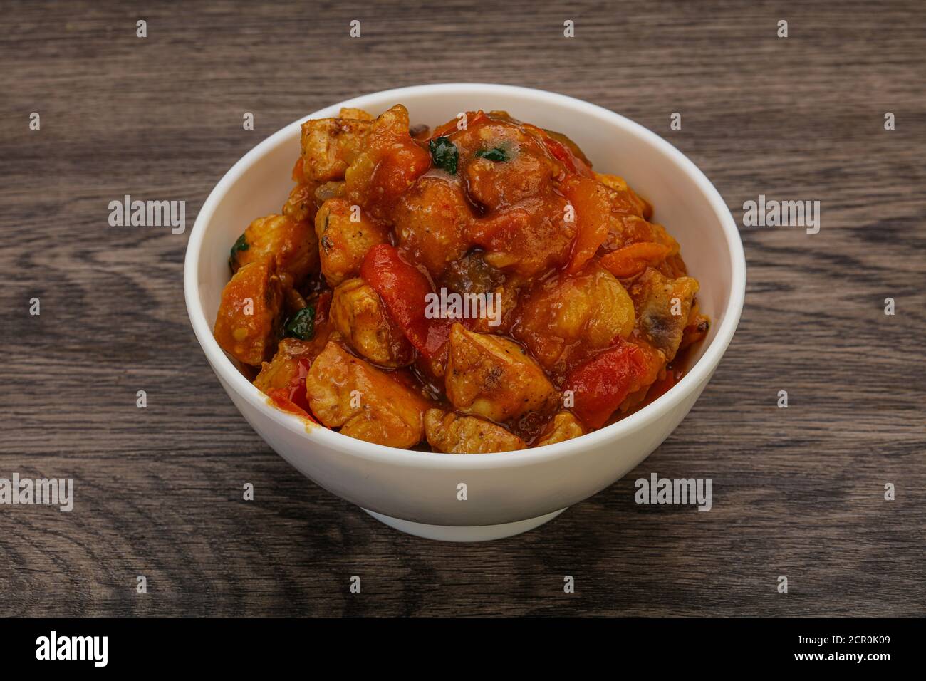 Chicken with oyster sauce and vegetables served cilantro Stock Photo