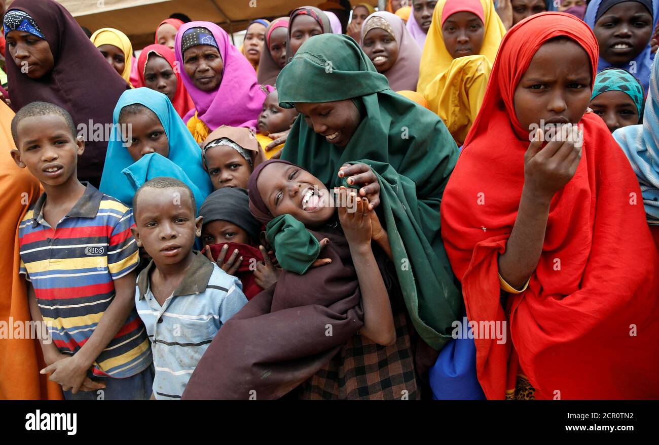 Somali refugees gather to celebrate with Pakistani Nobel Peace Prize laureate Malala Yousafzai during her 19th birthday at the Dadaab refugee camp near the Kenya-Somalia border, July 12, 2016. REUTERS/Thomas Mukoya Stock Photo