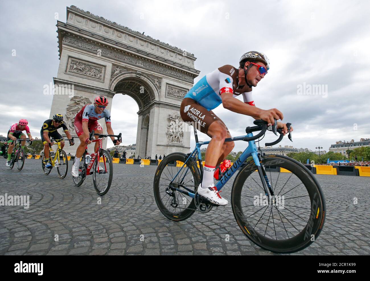 Cycling Tour De France The 116 Km Stage 21 From Houilles To Paris Champs Elysees July 29 2018 Ag2r La Mondiale Rider Silvan Dillier Of Switzerland Katusha Alpecin Rider Nils