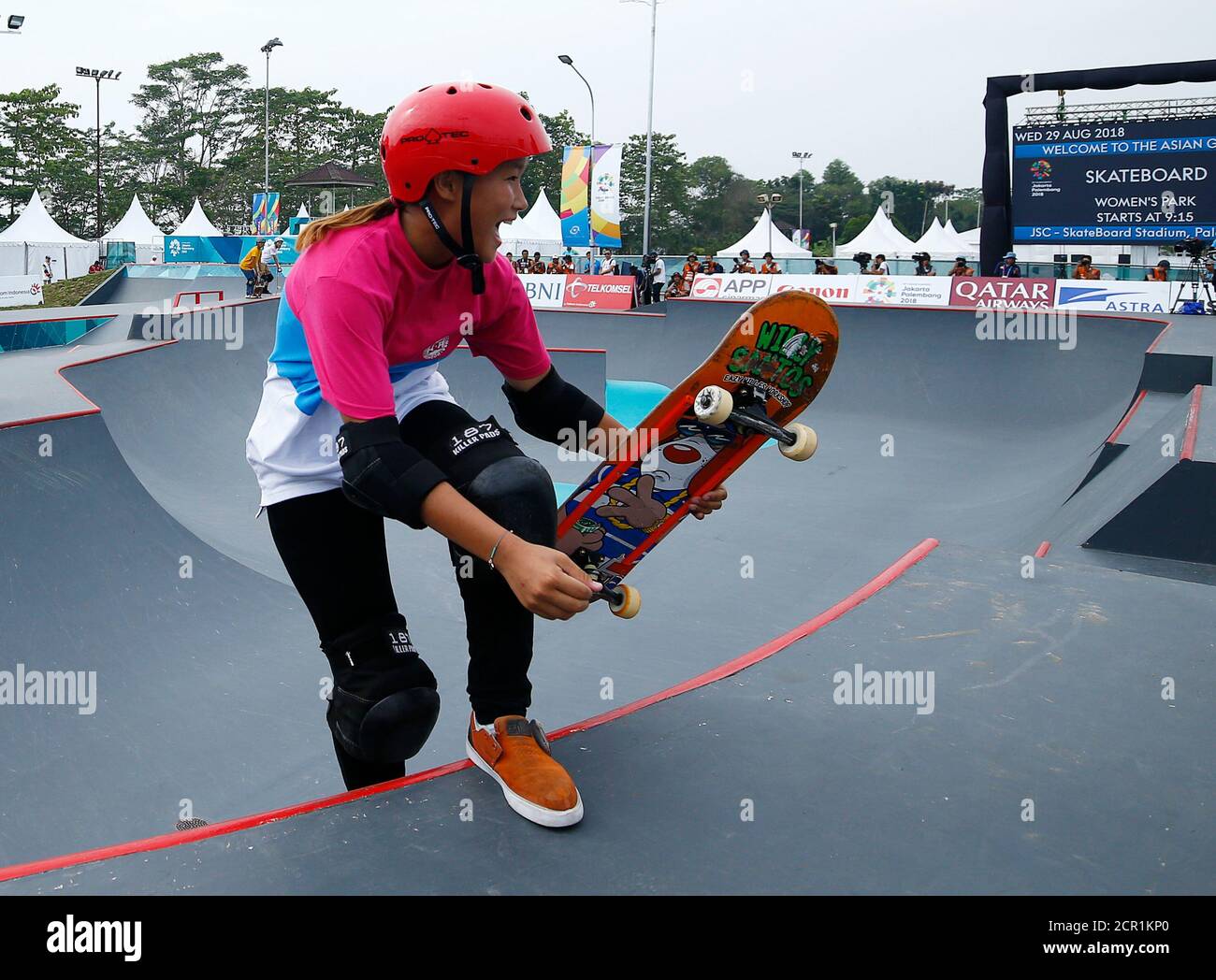 Skateboard - 2018 Asian Games - Women's Park Final - JSC SkateBoard Stadium  - Palembang, Indonesia - August 29, 2018 - Sakura Yosozumi of Japan reacts  after her run. REUTERS/Edgar Su Stock Photo - Alamy
