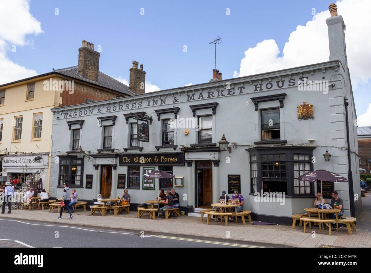The Waggon & Horses Inn and market House public house on High Street, Newmarket, Suffolk, UK. Stock Photo
