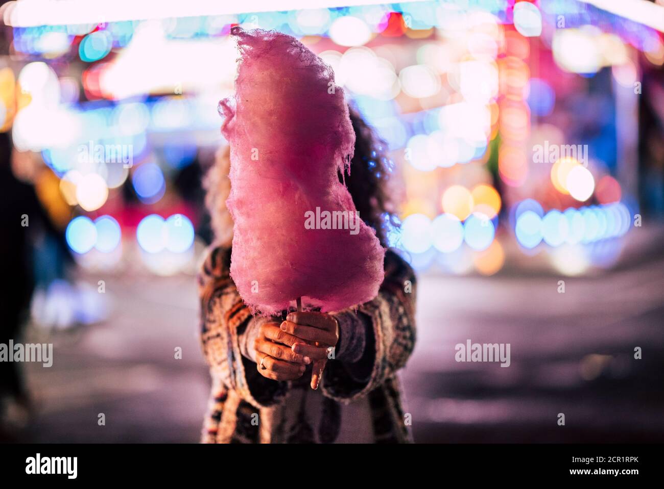 Concept of nightlife and party at the luna park leisure activity with