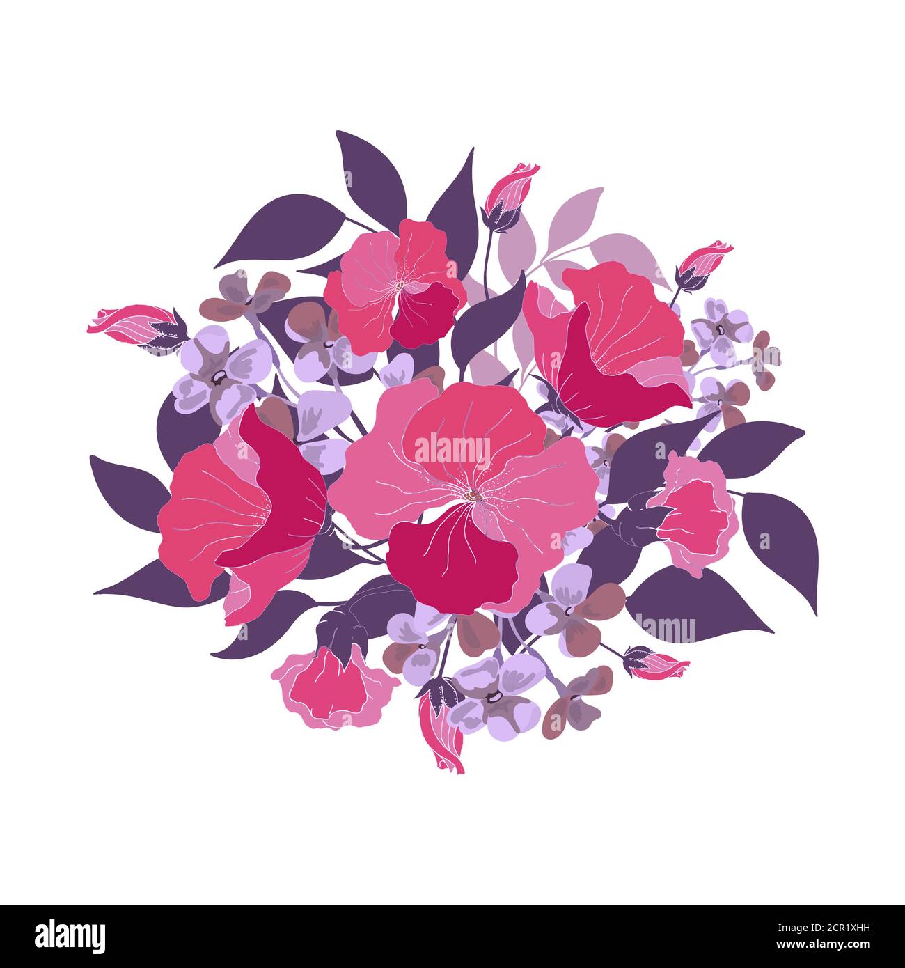 Floral bouquet. Pink, purple, violet abstract vector flowers. Stock Vector