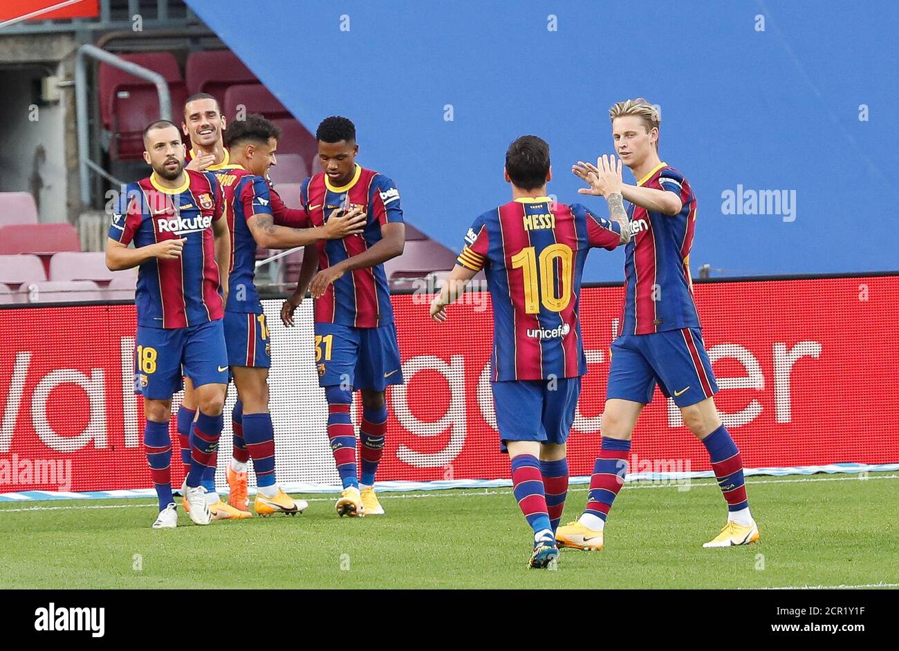 Barcelona, Barcelona, Spain. 19th Sep, 2020. Players of FC Barcelona celebrates a goal during the Gamper Trophy match between FC Barcelona and Elche at Camp Nou on September 19, 2020 in Barcelona, Spain. Credit: David Ramirez/DAX/ZUMA Wire/Alamy Live News Stock Photo