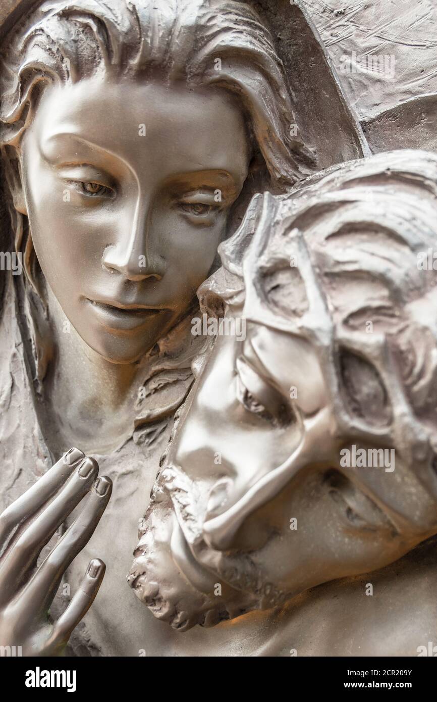 Jesus Christ and Virgin Mary bronze statue. Jesus died in the arms of