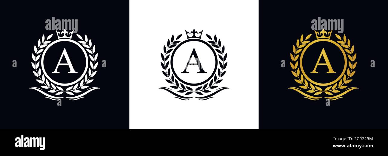Golden Letter A laurel wreath template logo Luxury gold letter with ...