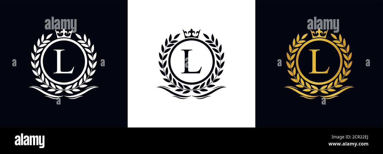 Golden Letter L laurel wreath template logo Luxury gold letter with ...