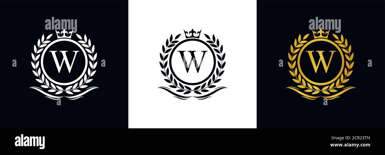 Golden Letter W laurel wreath template logo Luxury gold letter with ...