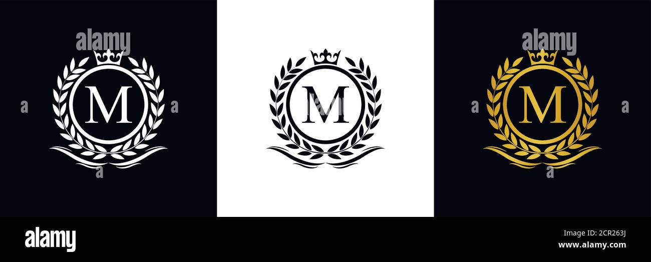 Golden Letter M laurel wreath template logo Luxury gold letter with ...