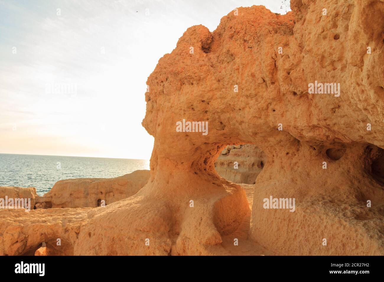 Rock formation at Algar Seco, Carvoeiro, Algarve, Portugal. Stock Photo