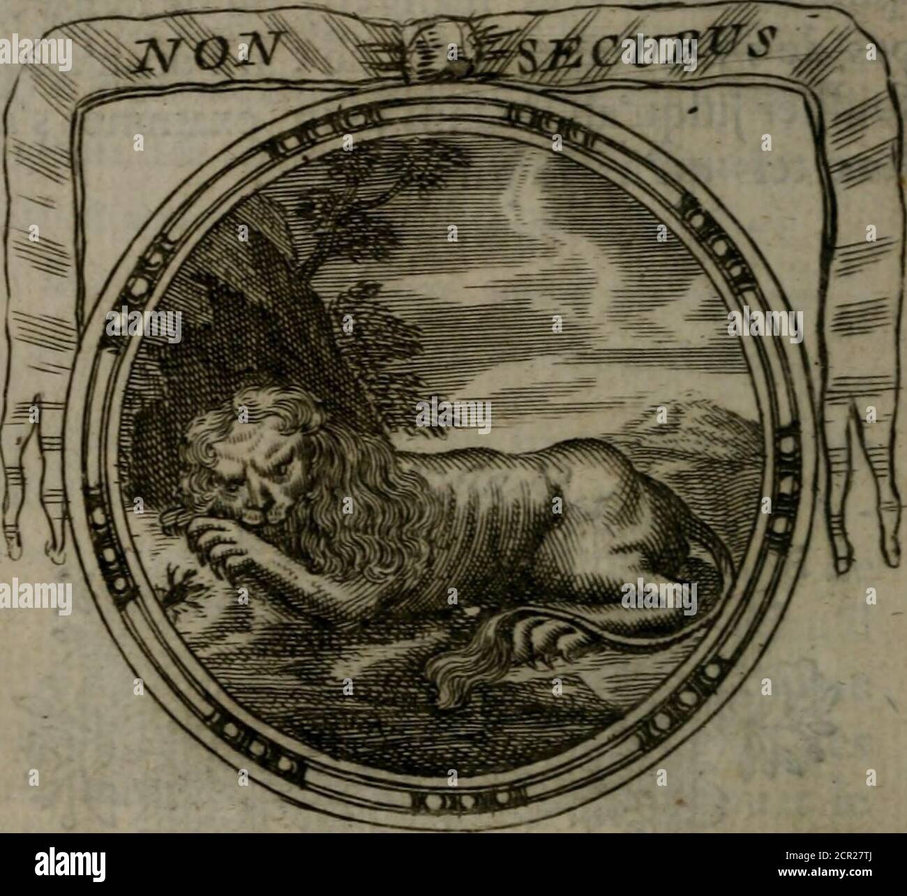. Emblemes ou devises chretiennes : ouvrage mêlé de prose & de vers, et enrichi de figures .. . 71 EMBLEME XVIL. lliiefi fus e^ fureté. Malgré la force & fon coin âge ,Par un vil animal le Lion eft dompté ;Aiuii lon voit tomber le Chrétien le plus fageDans le tems quil fe croit le plus en fureté» m EMBLEME XVII, yy Stock Photo