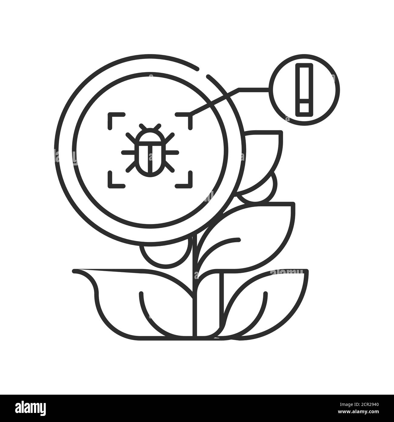 System monitoring the crop field with the help of sensors. Insect, parasite in tomato. Smart farming black linear icon. Sign for web page, app. UI UX Stock Vector