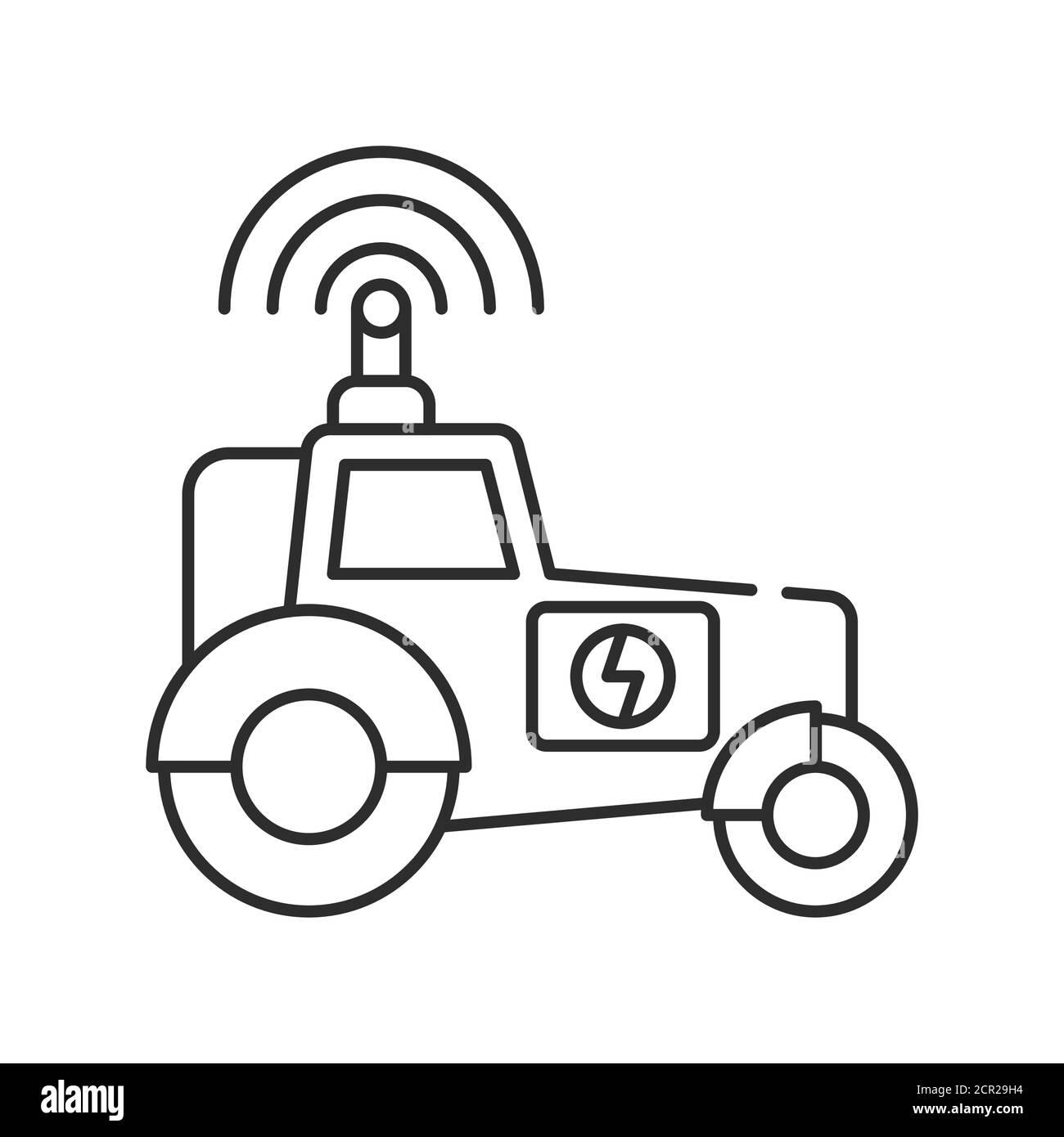 Farming tractor black line icon. Smart farming. Heavy agricultural machinery for field work. Agriculture vehicle. Sign for web page, app. UI UX GUI Stock Vector