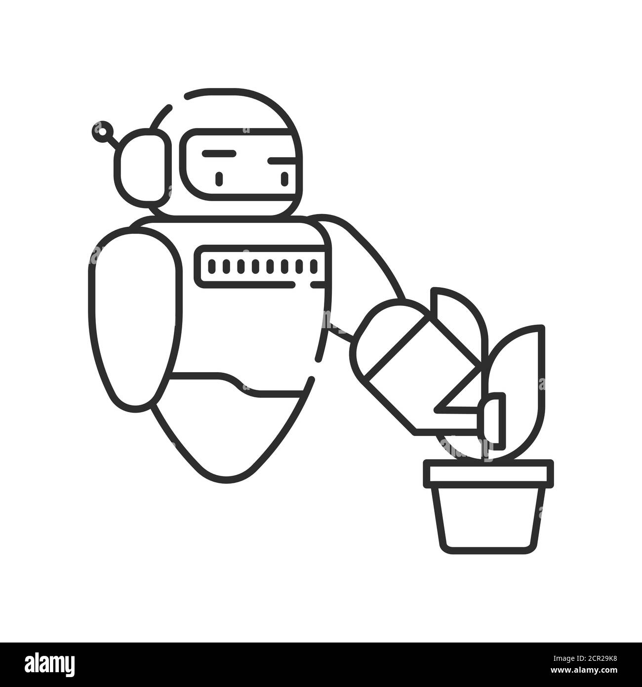 Futuristic robot automation to increase efficiency black line icon. Checking plants. Agricultural IOT. Sign for web page, app. UI UX GUI design Stock Vector
