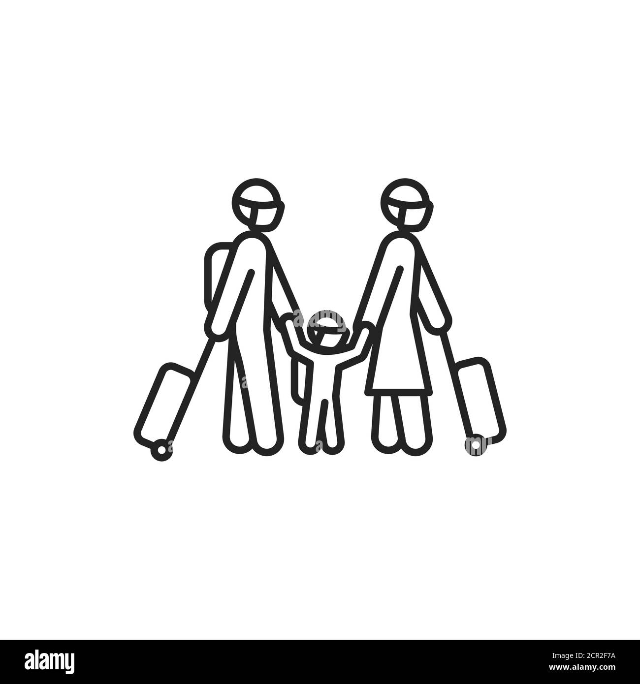 Family with luggage black line icon. Safe travel. Pictogram for web