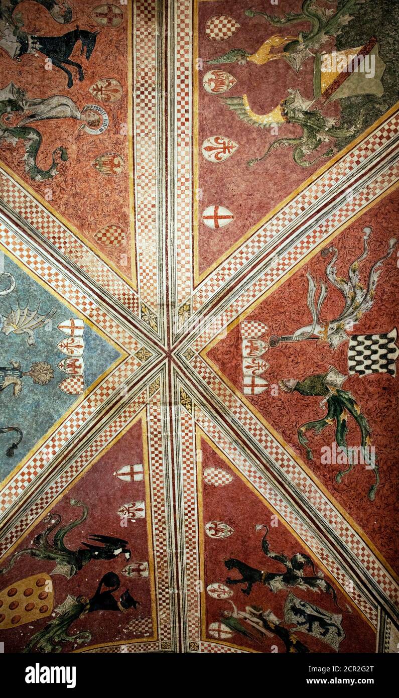 Frescoes, Palazzo Pretorio, Palace, Pistoia, Tuscany, Italy Stock Photo