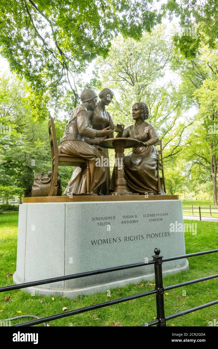 Women's Rights Pioneers monument located on Literary Walk in Central Park, New York City, USA Stock Photo