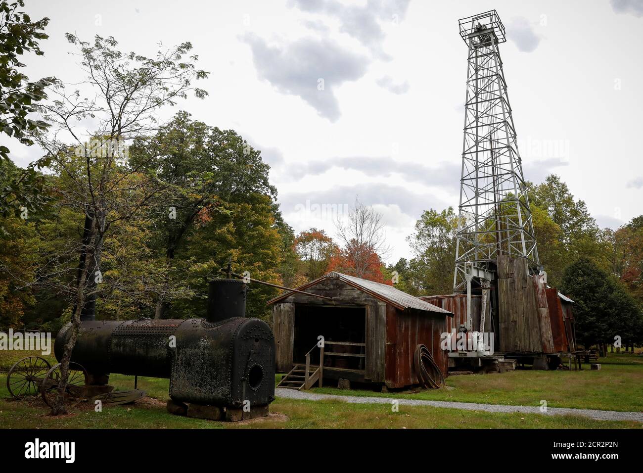 A California Style Steel drilling rig from 1920 is seen near the site of the original 1859 well that launched the modern petroleum industry at the Drake Well Museum and Park in Titusville, Pennsylvania U.S., October 5, 2017. REUTERS/Brendan McDermid Stock Photo