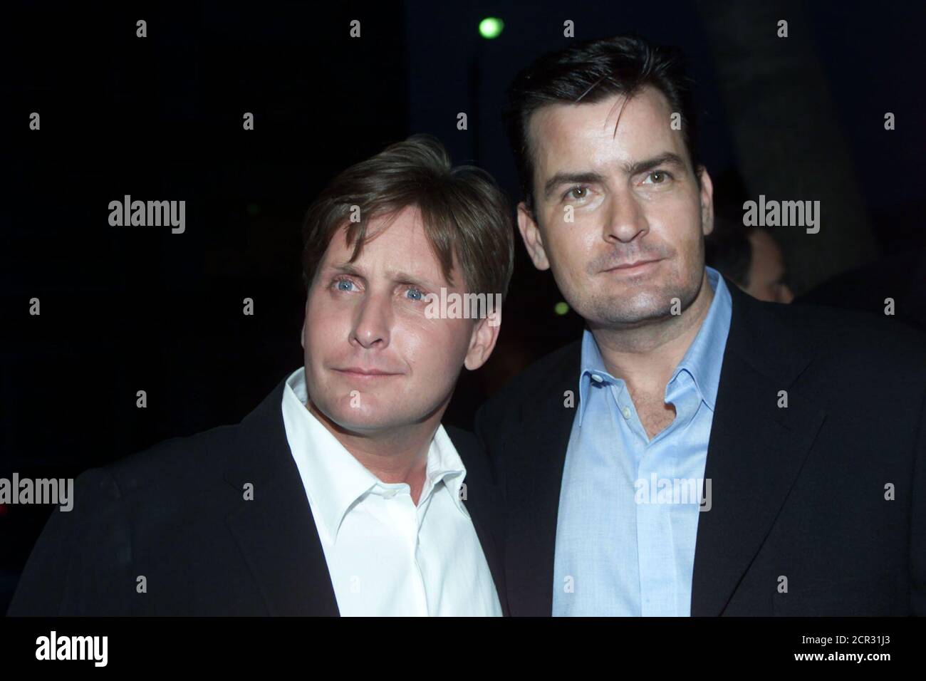 Brothers Emilio Estevez (L) and Charlie Sheen pose for a photo at the premiere of the movie 'Rated X,' at the Academy of Motion Picture Arts and Sciences in Beverly Hills, April 27. Estevez and Sheen star in the movie as the Mitchell brothers, who brought adult filmmaking into the mainstream. Estevez directs the movie.  JC/HB Stock Photo