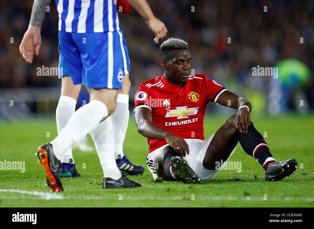 Soccer Football - Premier League - Brighton & Hove Albion v Manchester United - The American Express Community Stadium, Brighton, Britain - May 4, 2018   Manchester United's Paul Pogba reacts   REUTERS/Eddie Keogh    EDITORIAL USE ONLY. No use with unauthorized audio, video, data, fixture lists, club/league logos or "live" services. Online in-match use limited to 75 images, no video emulation. No use in betting, games or single club/league/player publications.  Please contact your account representative for further details. Stock Photo