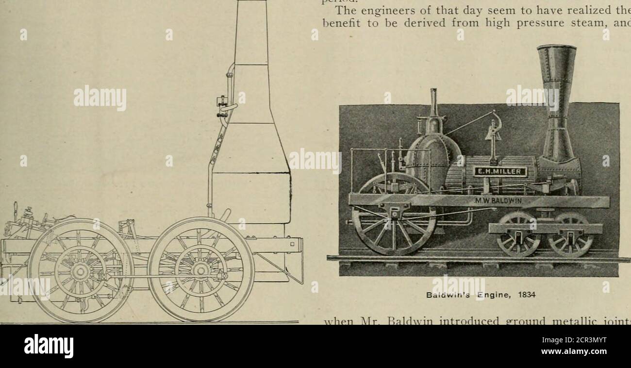 . Railway and locomotive engineering : a practical journal of railway motive power and rolling stock . power. Then came the P)estFriend, the first locomotive built for cominercial pur-poses in this country, constructed in 1830 at the WestPoint Foundry in New* York for the South CarolinaRailroad. This engine was very successful for aboutseven months, when its boiler unfortunately exploded. 226 July, 1923 RAILWAY AND LOCOMOTIVE ENGINEERING because the fireman became annoyed at the blowing-off of steam at the safety valve and weighted downthe lever to ease his mind. Old Ironsides was built by Mat Stock Photo