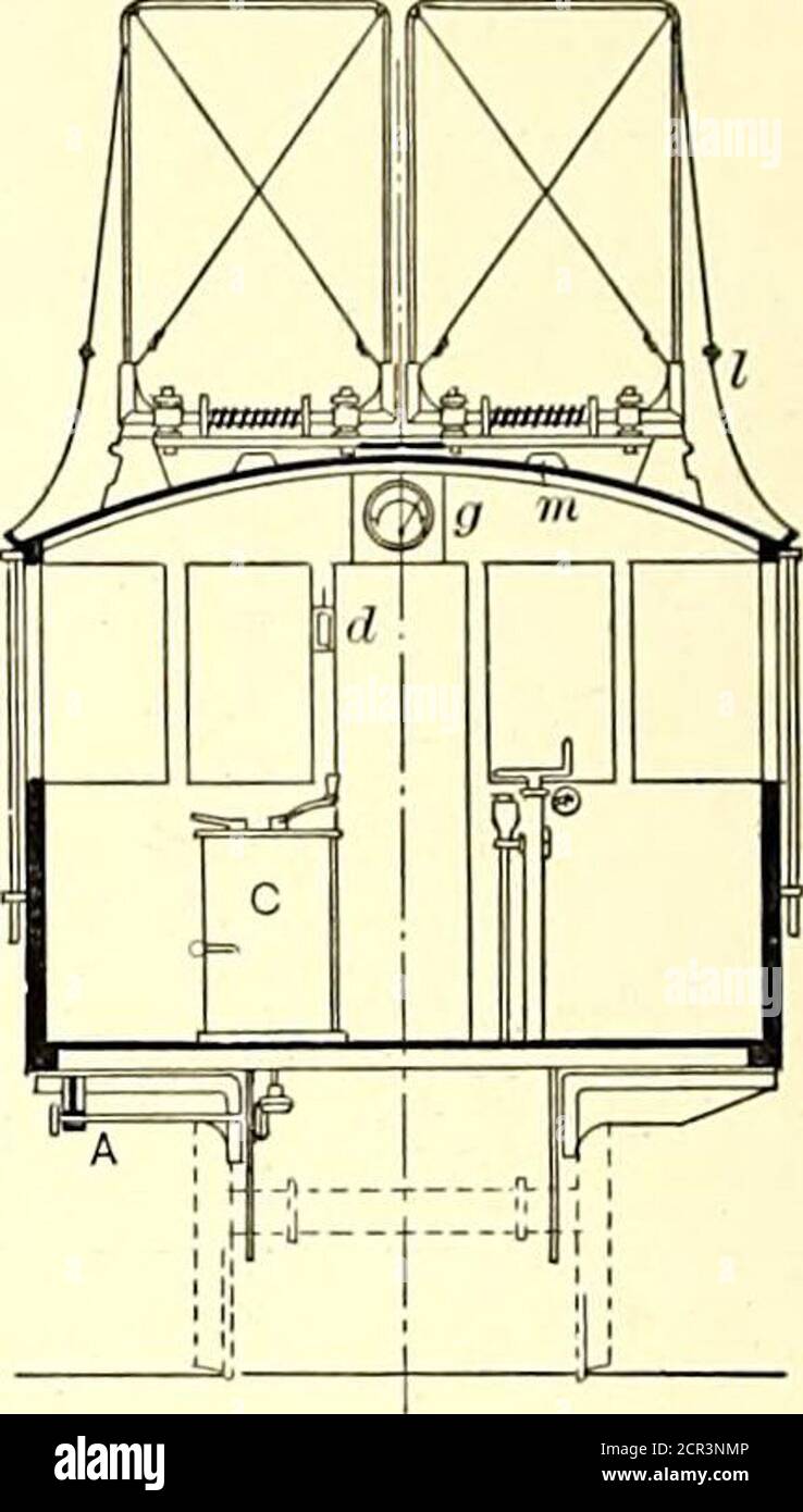 . The Street railway journal . REFERENCE M= 2 motors of 150 h. p. at 750 volts.^^jjl W=l rheostat 300 h.p.f^v C-2 controllers. B—4 bow contacts.T=l transformer 13 Kw,?5o/lOO voltsS=l box with i motorand 2 transformer fusesA=Rheostat rod.0.—1 lightning arrester.6=1 motor compressor 4 h.p.,100 volts.G—l automatic cut out for motor compressor.t7=2 switches m « u e— G signal lamps. /■= 2 illuminating lamps. &lt;7= 2 main ammeters, 500 amps. 2=Switch board containing measuringinstruments and switches for lightingand heating circuits in trail car, andfor motor compressor. k=l plug contacts. I—Trolle Stock Photo