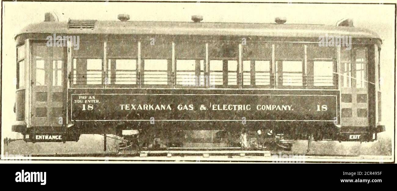 . Electric railway journal . any present another instance of departure fromthe ordinary monitor deck. These new cars are 33 ft.long over the vestibules, 21 ft. long over the end platesand 8 ft. 4 in. wide over the yellow poplar sheathing. Thebottom and vestibule platforms are of wood reinforcedwith steel. The vestibule floors are 6 in. below the carfloor. The platform sills are of white oak reinforcedwith steel extending along the main sills to the bolsters andbolted to the side and end sills. The two doors at eachside of each vestibule are fitted with shields to prevent Three 21-ft. motor car Stock Photo