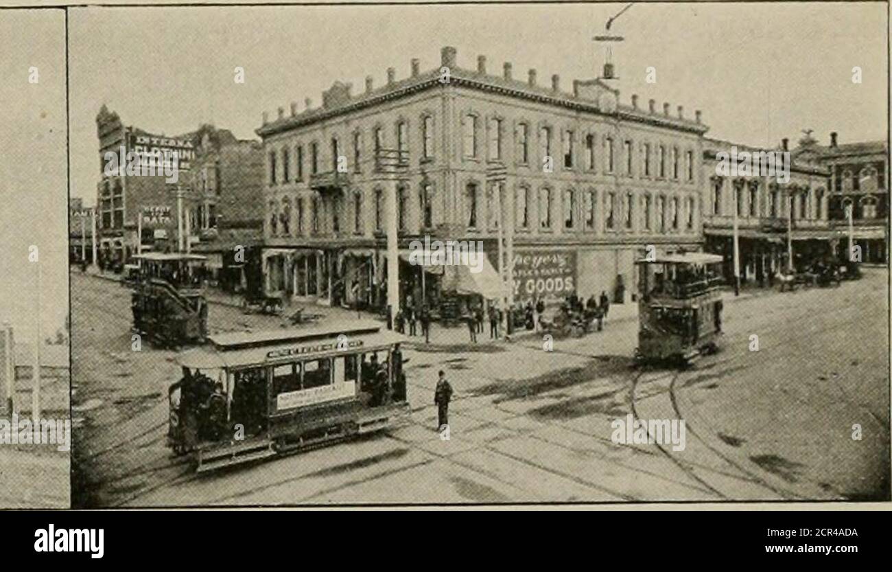 . The street railway review . int shops. The buildings and stack cost $20,000. The station equipment includes two T-H. generatorsof 120-horse-power each; one 300-horse-power com-pound condensing Corliss, 16 and 30 by 42 inches; andthree Babcock & Wilcox boilers, of latest type, of 105-liorse-power each and connected to economizer in smokeconduit. Two of these boilers are, however, sufficient todo all the work. Stillwell & Bierce heaters and purifiersare also found in e.xcellent service and giving good satis-faction. The fiy wheel is 18 feet diameter, with 32-inchface, weighs 19 tons and drives Stock Photo