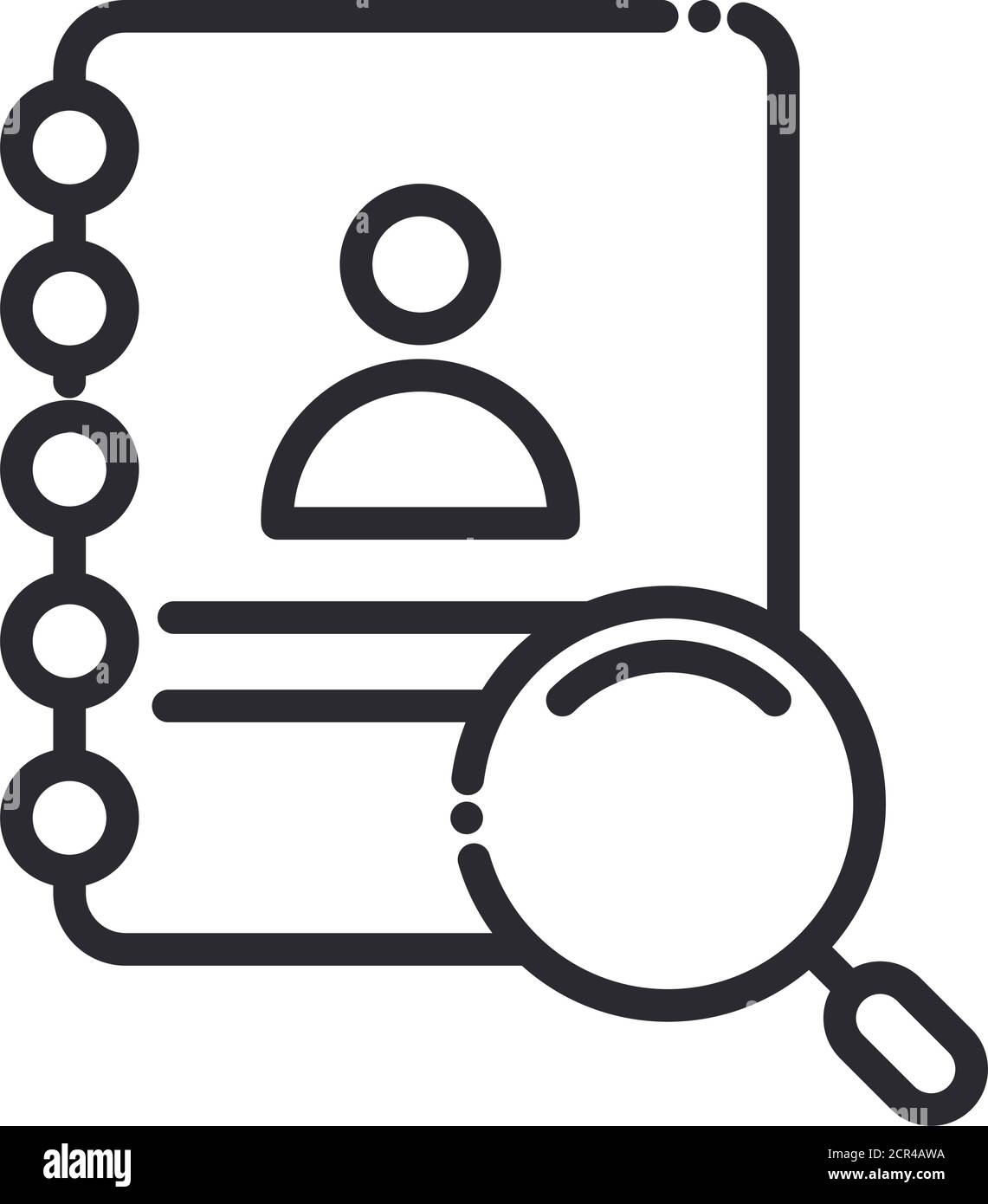 search icon, address book contact magnifier vector illustration thin line icon Stock Vector