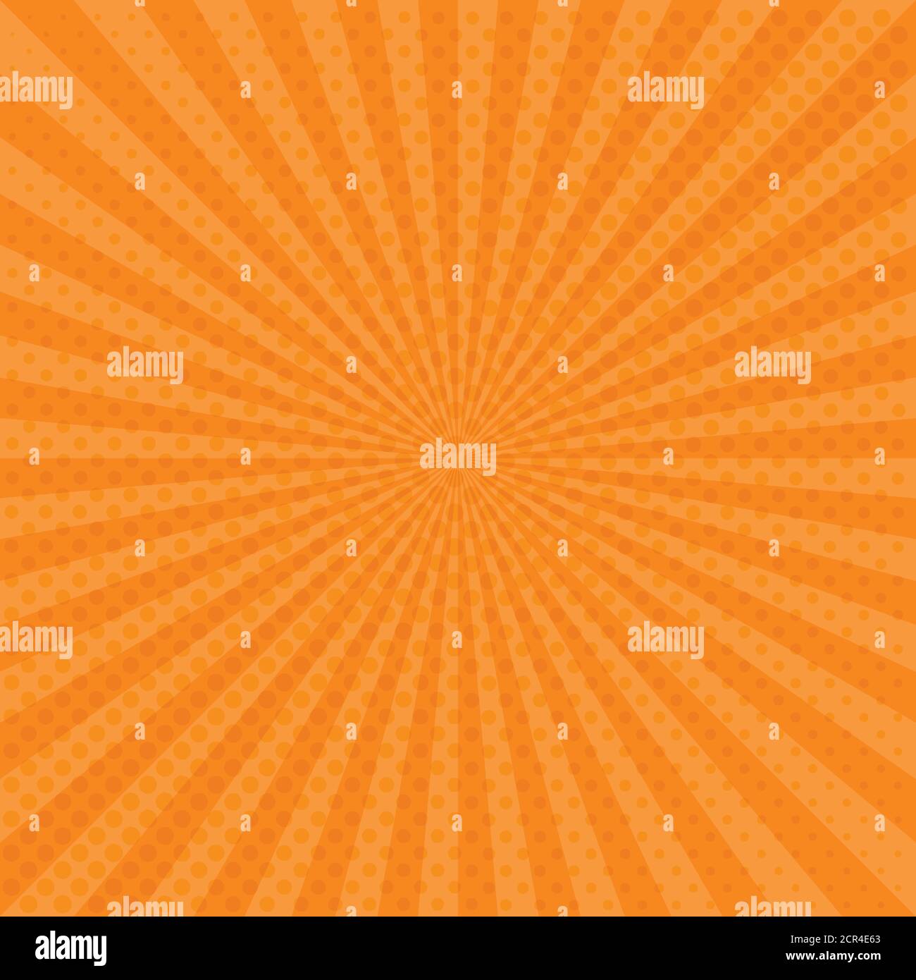 comic yellow sunrise background. retro halftone dot background Stock Vector