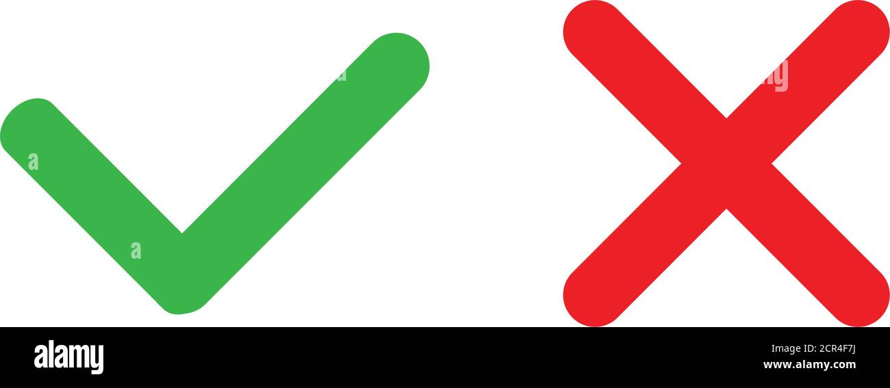 Green check mark and red X mark icons.  yes, no icon Stock Vector