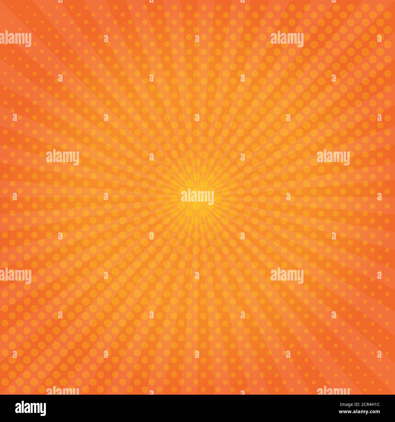 comic yellow sunrise background. retro halftone dot background Stock Vector