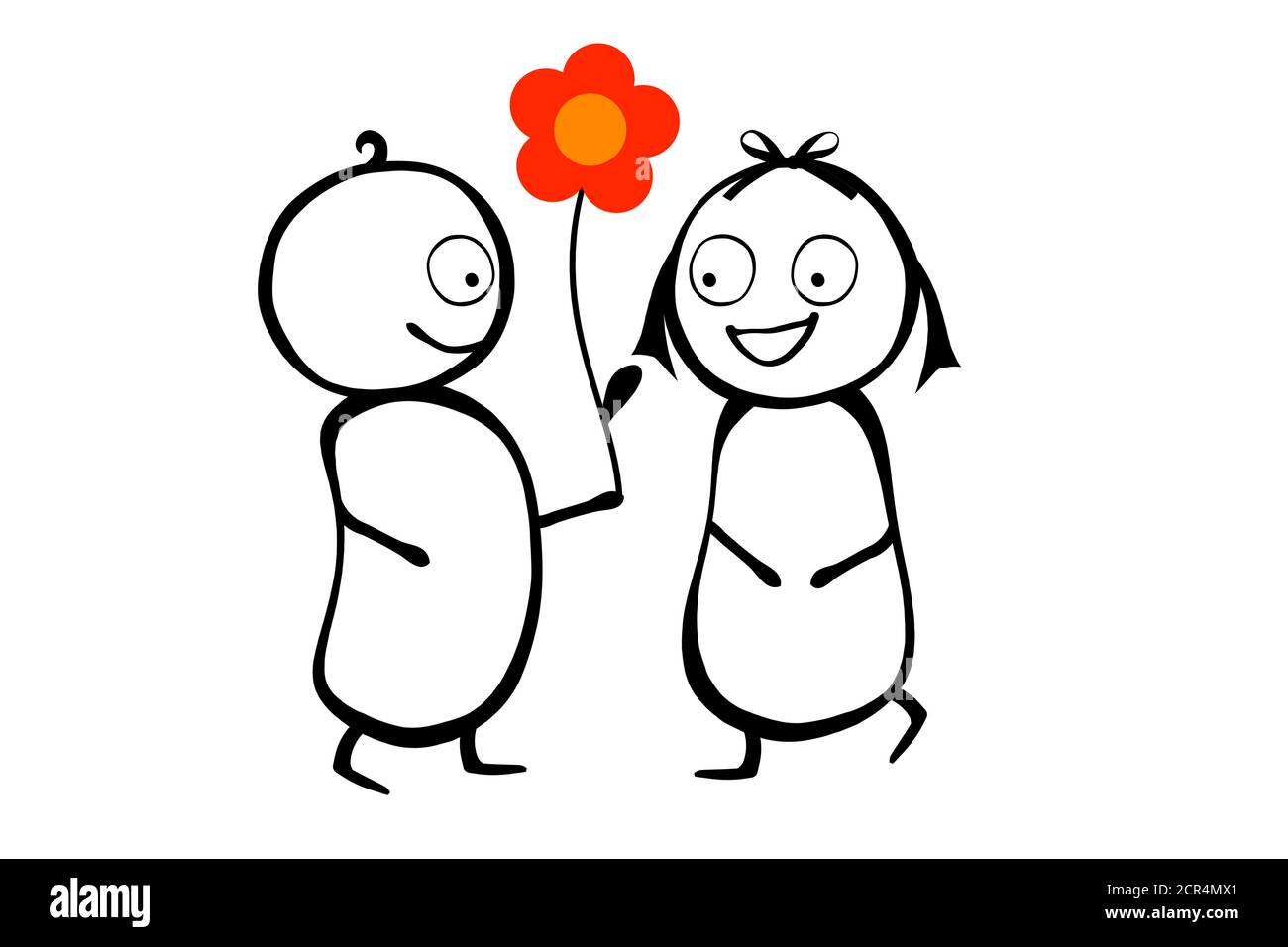Illustration, stick figure, man and woman with flower Stock Photo