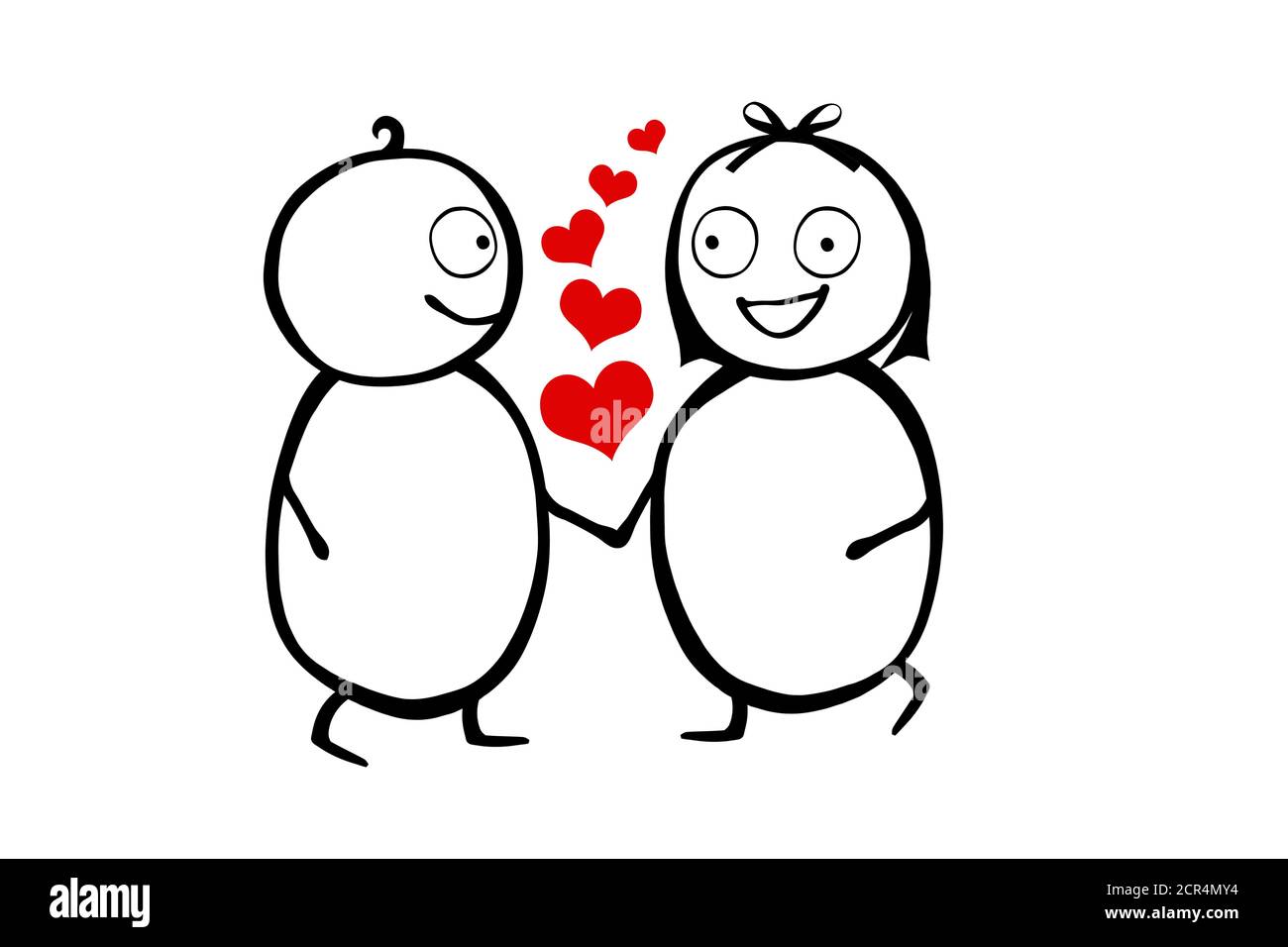 Illustration, stick figure, man and woman with little hearts Stock Photo