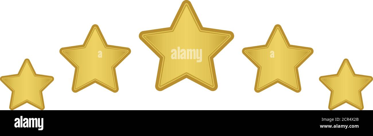 five gold stars rating.  Golden stars - best, top Stock Vector
