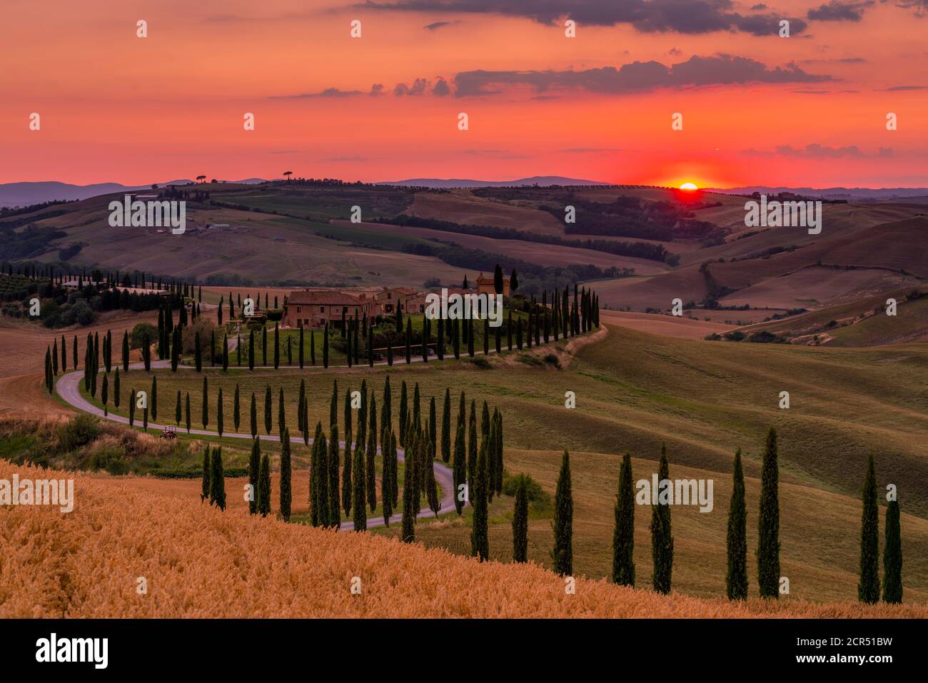 Europe, Italy, Agriturismo Baccoleno, 53041 Asciano SI, Tuscany, Tuscan Landscape, Province of Siena, Stock Photo