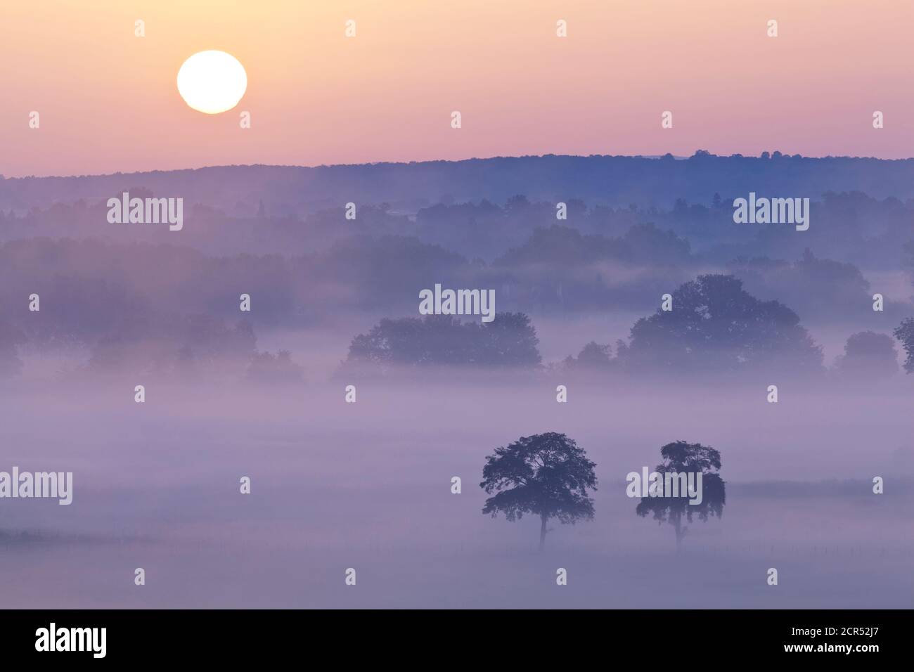 Sunrise in the Loire Valley at Avrilly, Auvergne, France Stock Photo