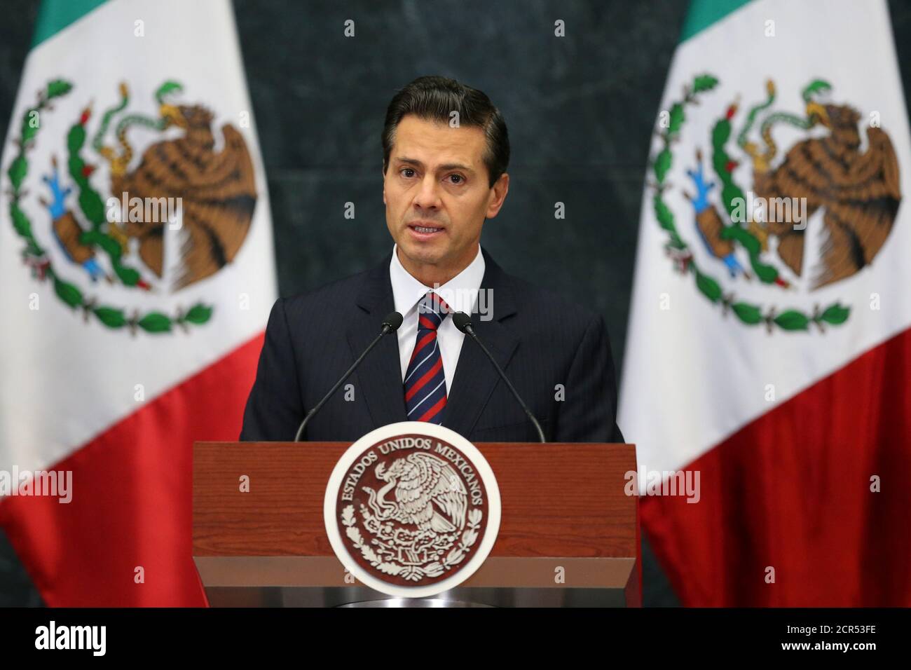 Mexico's President Enrique Pena Nieto delivers a speech to the media to announce new cabinet members at Los Pinos presidential residence in Mexico City, Mexico, September 7, 2016. REUTERS/Edgard Garrido Stock Photo