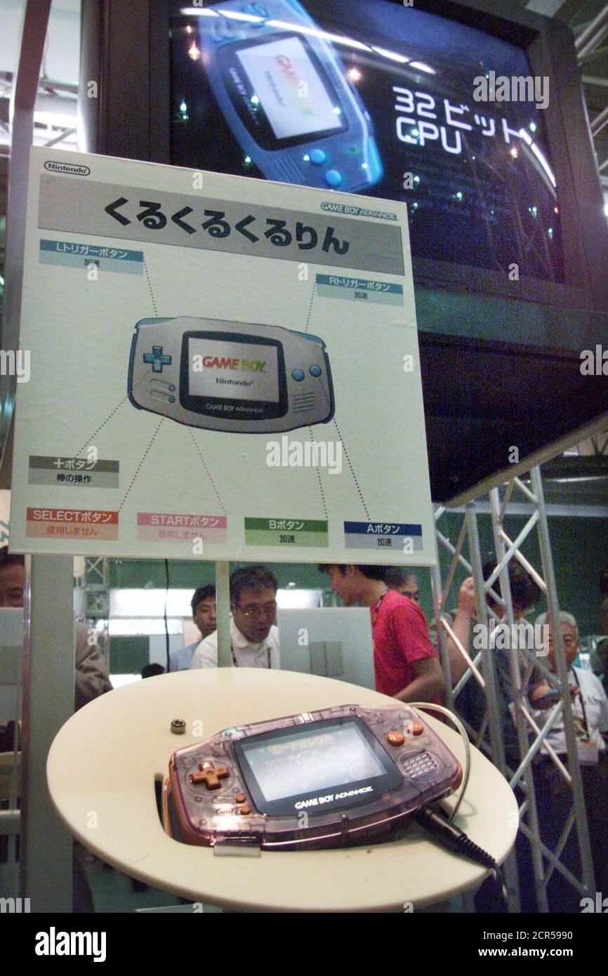 Nintendo's new hand-held Gameboy Advance is displayed at Nintendo Space  World 2000 in Makuhari August 24, 2000. The Japan's big game machine maker  unveiled the 32-bit Gameboy Advance with next-generation console Gamecube.