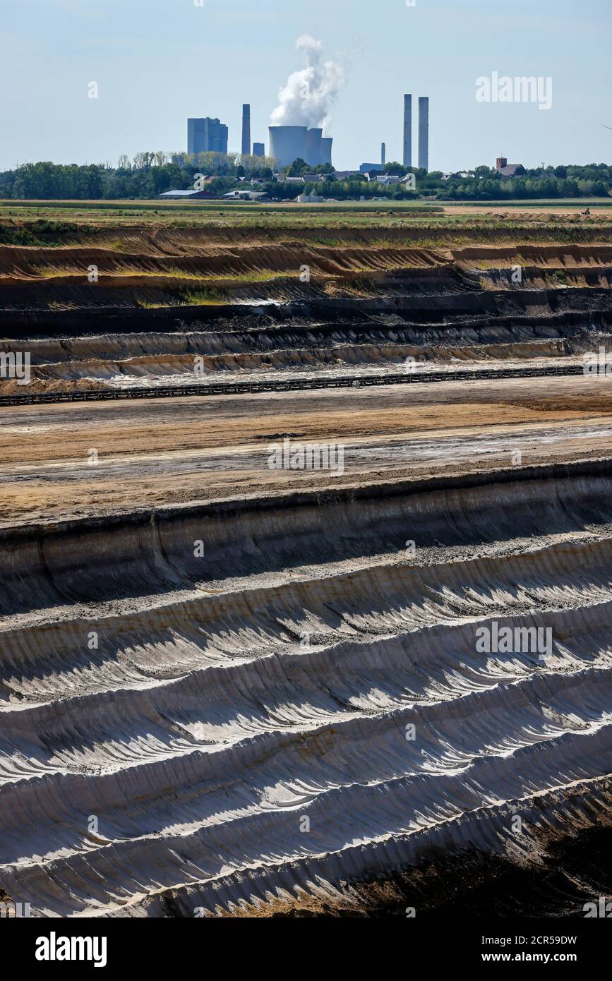 Inden, North Rhine-Westphalia, Germany - RWE lignite opencast mine Inden, the funding serves exclusively to supply the Weisweiler power plant, the Stock Photo