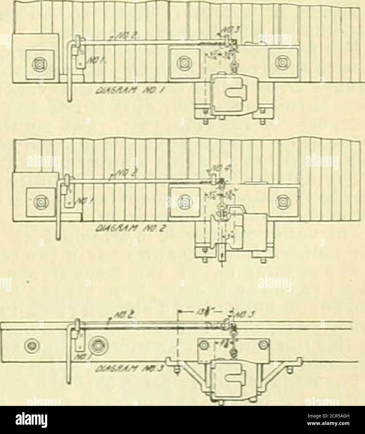 . American engineer and railroad journal . Uncoupling Devices for M. C, B, Couplers. instructions to further consider the subject and report, which re-port is herewith submitted. As the end construction of the foundation of the house cars in useon the various railroads differs materially, in that some designshave the end sills concealed under the siding on the end of the carand use a buffer block outside, which varies in thickness and depthon the cars of different roads, while in other designs the end sillprojects beyond the end of the car, performing the additional func-tion of buffer, your c Stock Photo