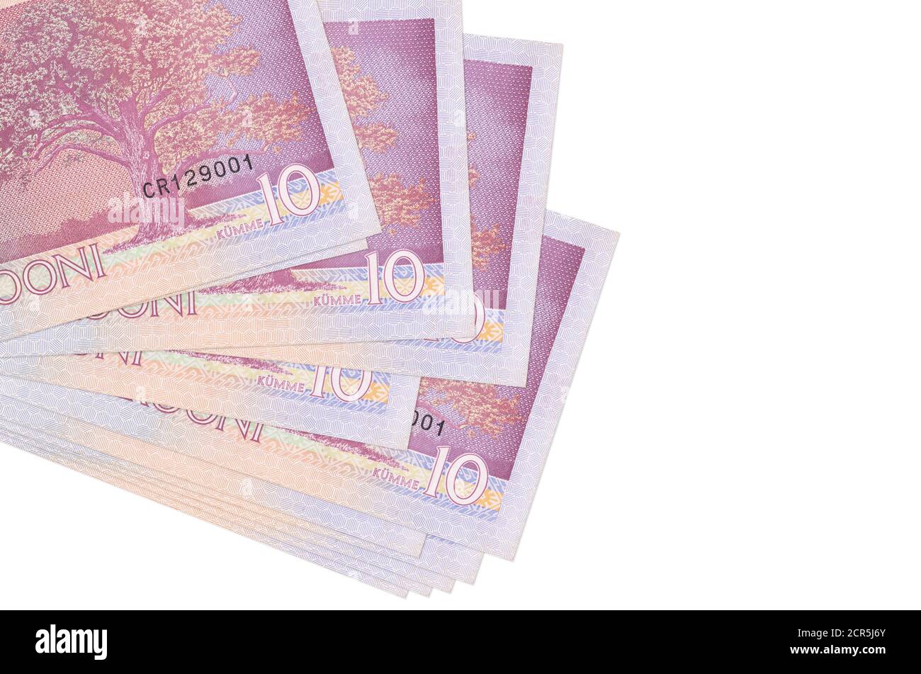 10 Estonian kroon bills lies in small bunch or pack isolated on white. Mockup with copy space. Business and currency exchange concept Stock Photo