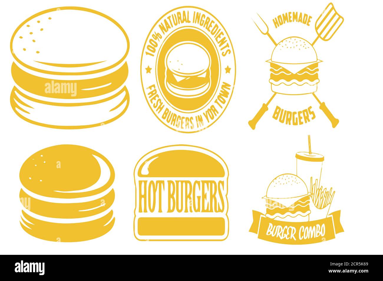 Assorted burger illustrations on transparent background Stock Vector