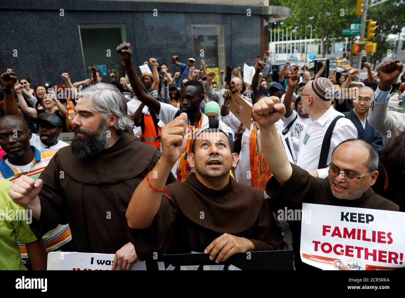 People protest against the Trump administration policy of separating immigrant families suspected of illegal entry, in New York, NY, U.S., June 20, 2018. REUTERS/Brendan McDermid Stock Photo