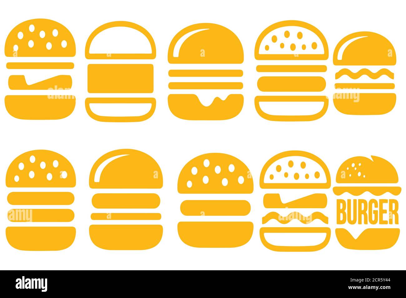 Assorted burger illustrations on transparent background Stock Vector
