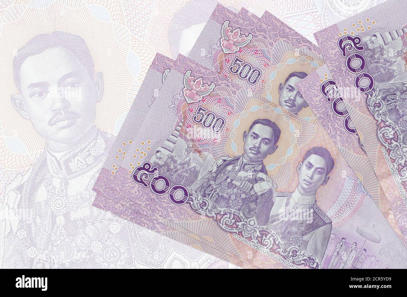 500 Thai baht bills lies in stack on background of big semi-transparent  banknote. Abstract presentation of national currency. Business concept  Stock Photo - Alamy