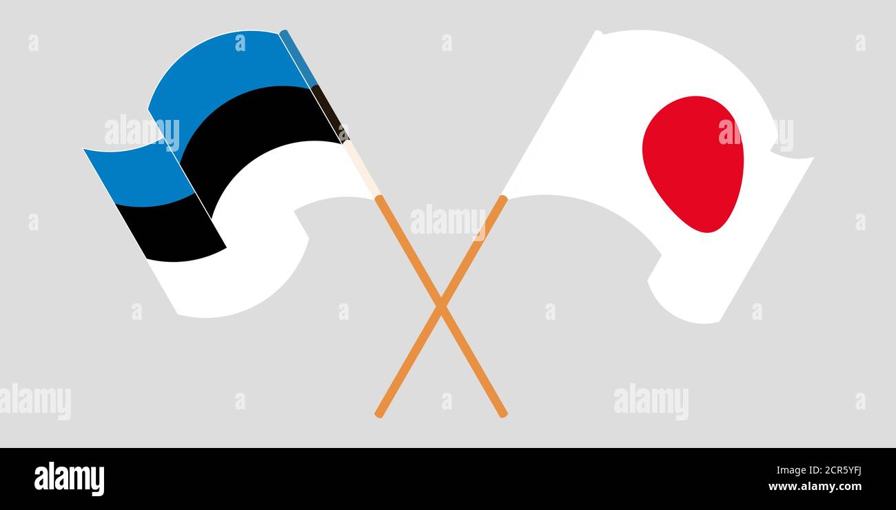 Crossed and waving flags of Estonia and Japan. Vector illustration Stock Vector