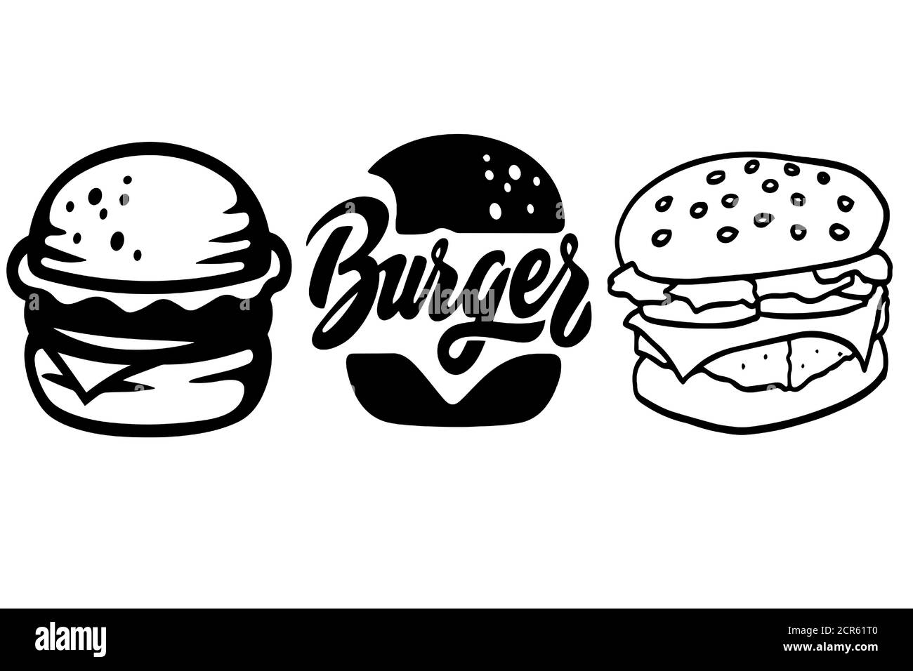 Assorted burger illustrations on transparent background Stock Vector